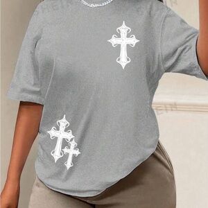 SHEIN Slayr Plus Size Cross Print Round Neck T-Shirt